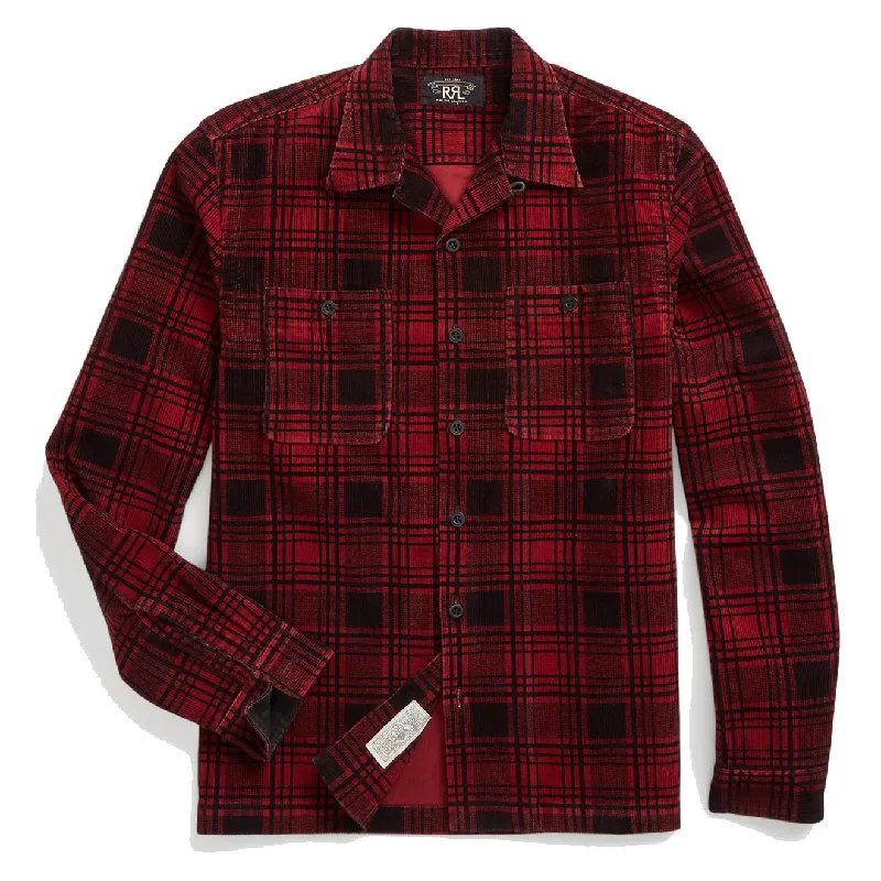 RRL by Ralph Lauren Plaid-Print Corduroy Camp Shirt Red / Black