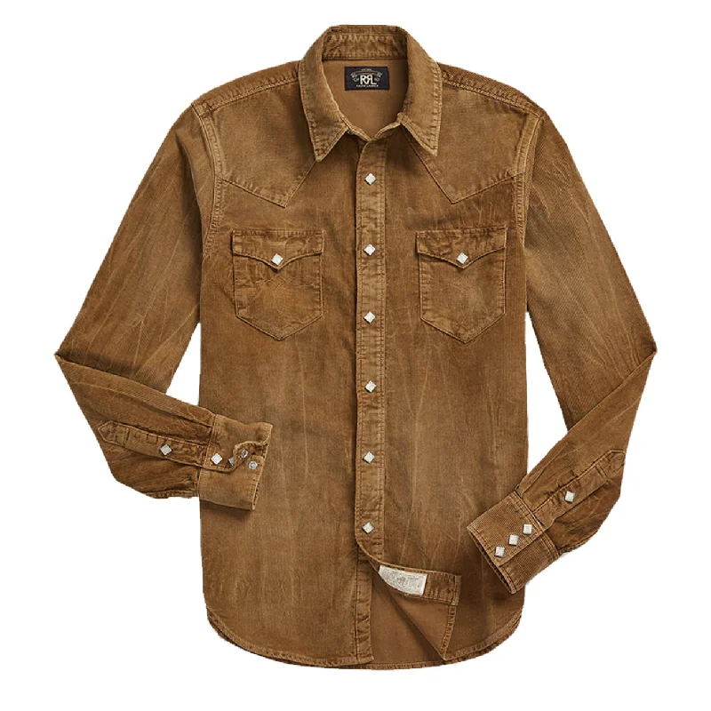 RRL by Ralph Lauren Slim Fit Corduroy Western Shirt Faded Tan