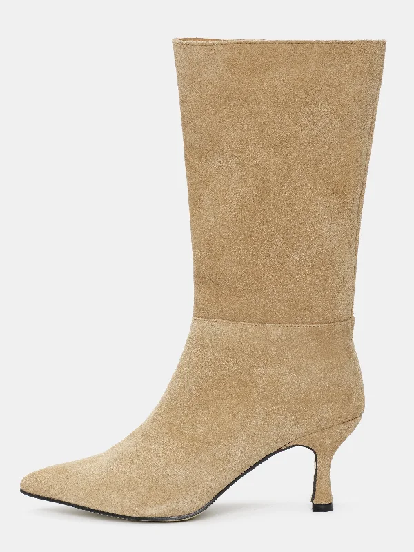 Calf Suede Boots, Camel