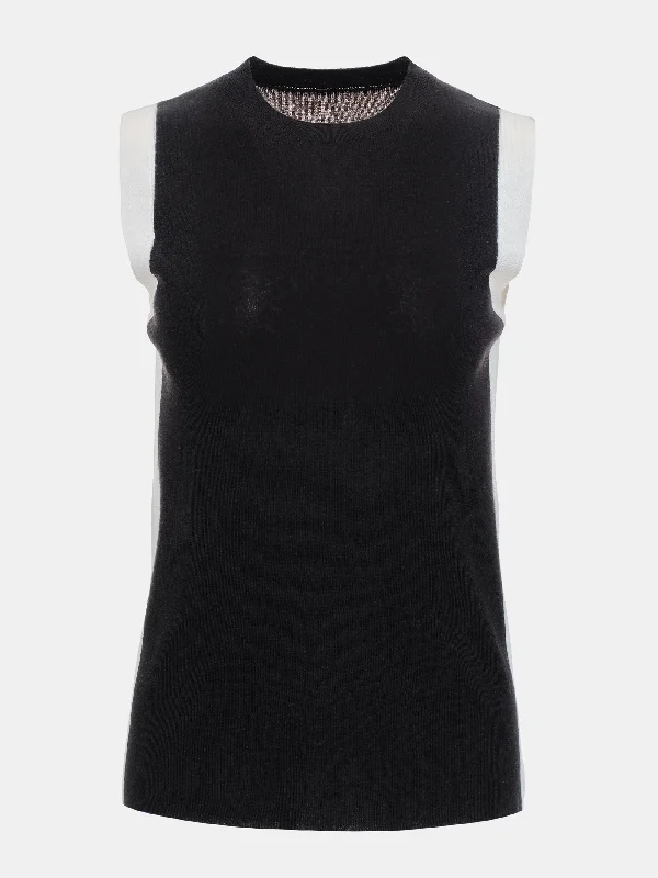 Contrast Sleeveless Knit, Black