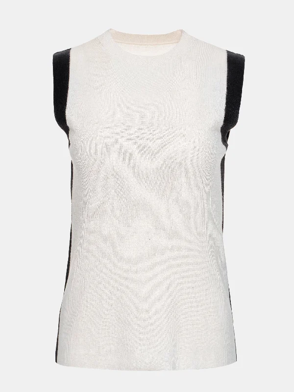 Contrast Sleeveless Knit, White