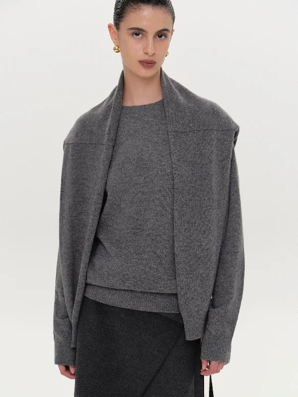 Extra Shawl Crewneck Sweater, Charcoal