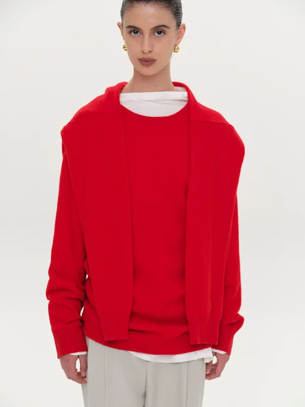 Extra Shawl Crewneck Sweater, Red