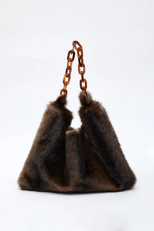 Faux Mink Tortoise Chain Shopper, Brown