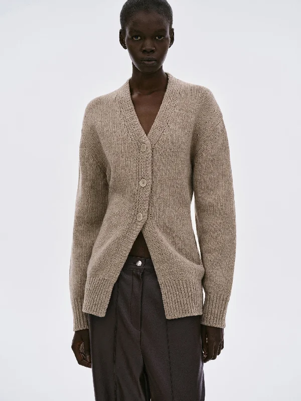 Fitted Fine Wool Cardigan, Mink