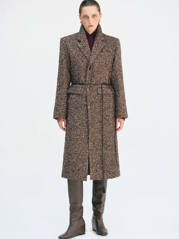 Herringbone Midi Coat, Mahogany