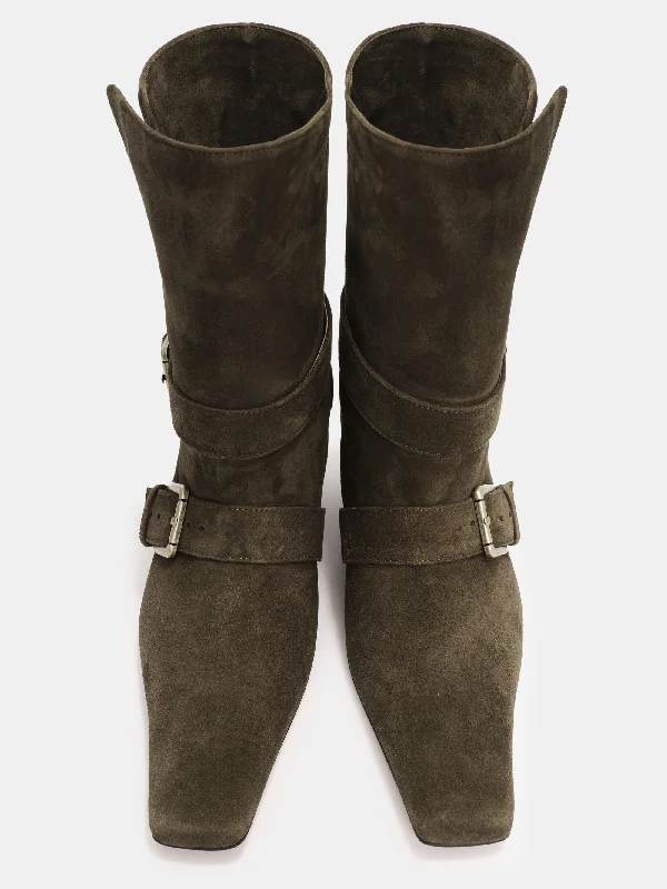 Lambskin Harness Boots, Olive Green