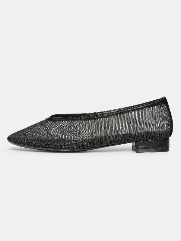 Mesh Ballerina Flats, Black