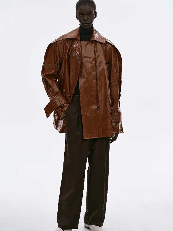 Patent Leather Trench Coat, Caramel