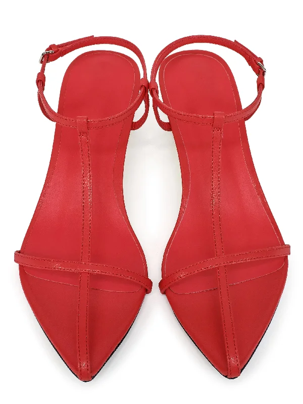 Oval T-Strap Wedge Sandals, Red