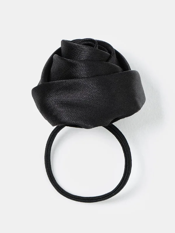 Rose Applique Hair Tie, Black