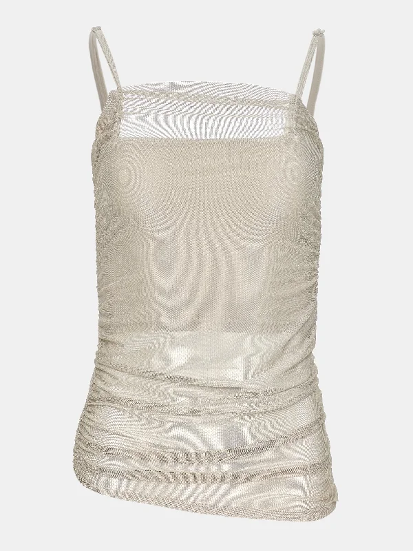 Semi-Sheer Mesh Camisole, Khaki