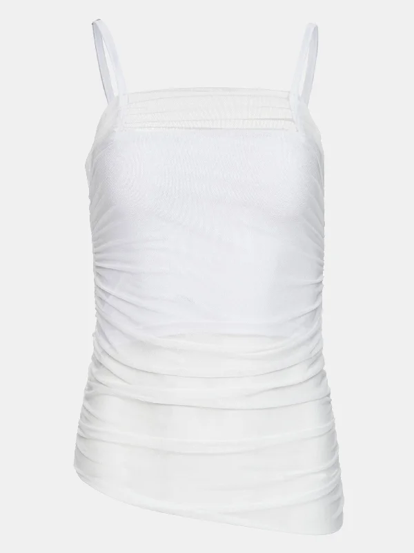 Semi-Sheer Mesh Camisole, White