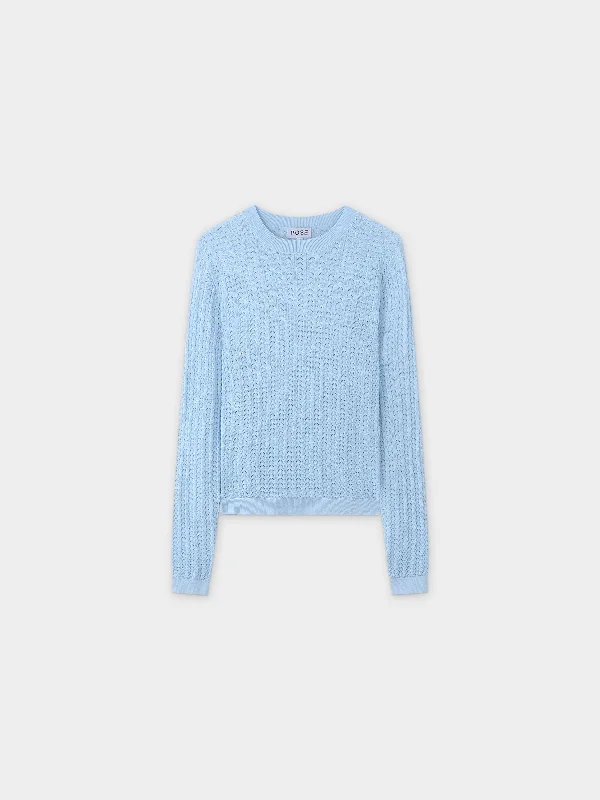 Pointelle Knit Sweater-Light Blue