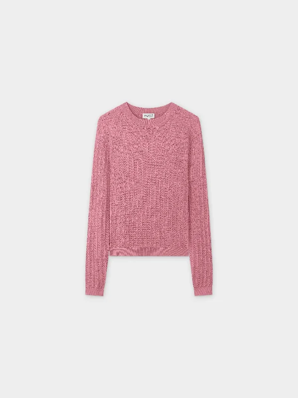 Pointelle Knit Sweater-Pink