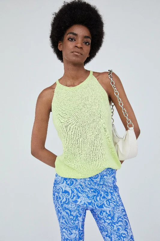 Split Neck Racerback Linen Knit, Lime