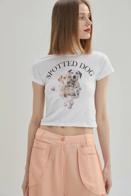 'Spotted Dog' Graphic Crop Tee, White