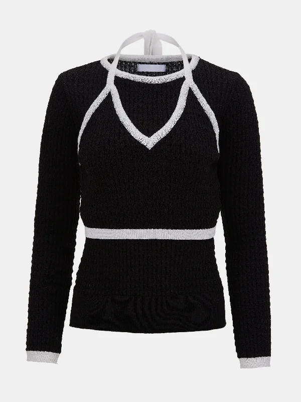 Textured Bustier Knit Set, Black