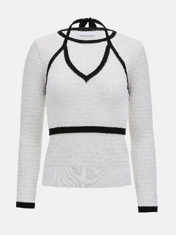 Textured Bustier Knit Set, White