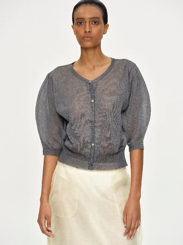 Veiled Knit Blouse, Grey