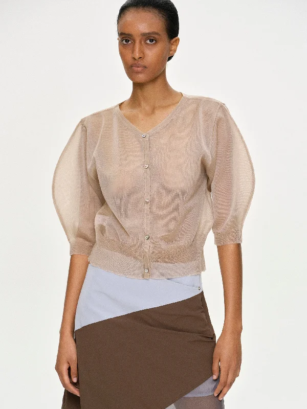 Veiled Knit Blouse, Nude